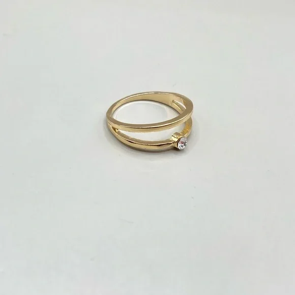 Gold Tone Crystal Double Band Delicate Ring - Picture 4 of 7